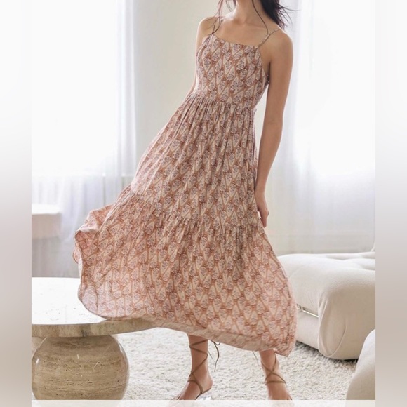 Blu Pepper Dresses & Skirts - Host Pick New Maxi Dress Printed Adjustable Straps Back Tie Mauve Tiered Lined
